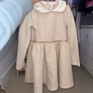 Janie and Jack Cream Dress with Gold Accents